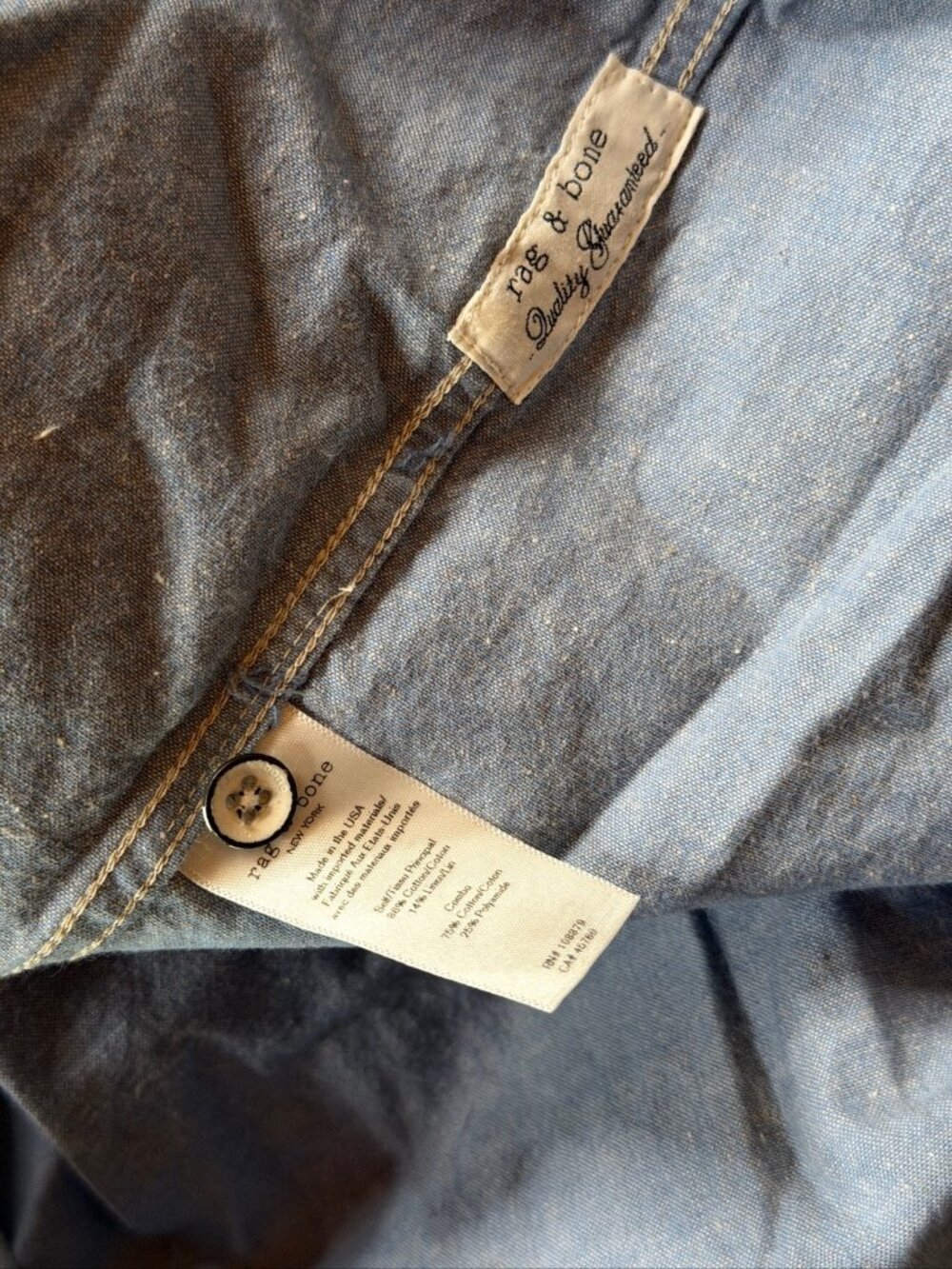 Rag & Bone Shirt Medium Womens Blue Collarless Linen Cotton Long Sleeve Henley - Picture 6 of 6